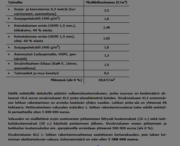 16 kartasta kuva 5-1 Täydennys 21.4. Sivukivialueen kaivannaisjätesuunnitelma näkyy toinen sivukivialu KL1.