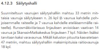 Raitiovaunuvarikko on mitoitettu tarpeettoman suurelle kalustomäärälle yleissuunnitelman tarkennuksessa 26 vaunun hallin kustannukset on jyvitetty
