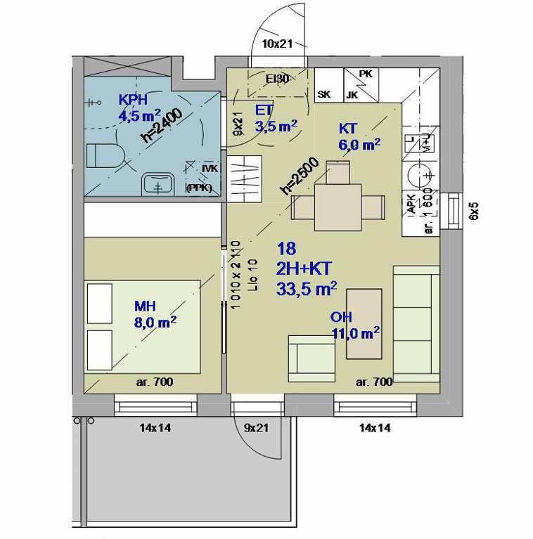 POHJKUVT sunnot 9 33,5m² 2HKT sunnot
