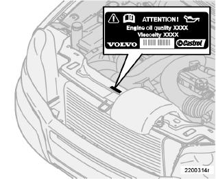 09 Ylläpito ja huolto 09 Öljyt ja nesteet Moottoritilassa oleva öljylaatutarra. TÄRKEÄÄ Käyttäkää aina suositeltua öljylaatua, katsokaa moottoritilassa olevaa tarraa.