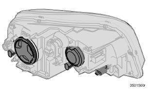 09 Ylläpito ja huolto Polttimoiden vaihto 09 Etuvalaisimen polttimoiden sijainti 1 2 Lähivalot, halogeeni Kaukovalot Halogeeni- ja Bi-Xenon-valonheittimet 5 4 3 1. Lähivalot 2. Kaukovalot 3.