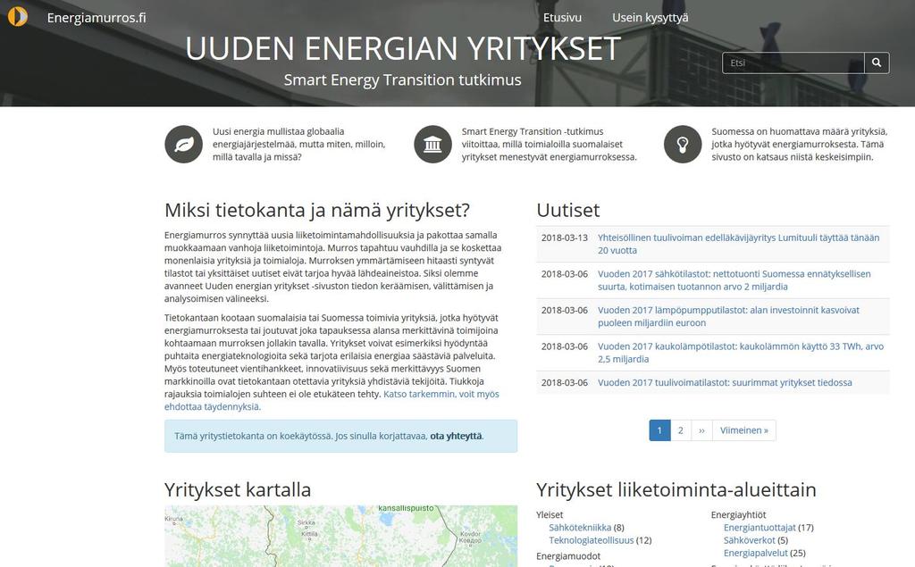 News Palveluyrityksiä: Autojen yhteiskäyttö 5 Energianhallinta 19 Energiatehokkuuspalvelut 38