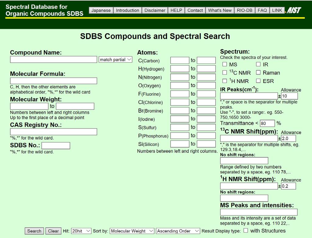 Spektroskopia SDBS-tietokanta