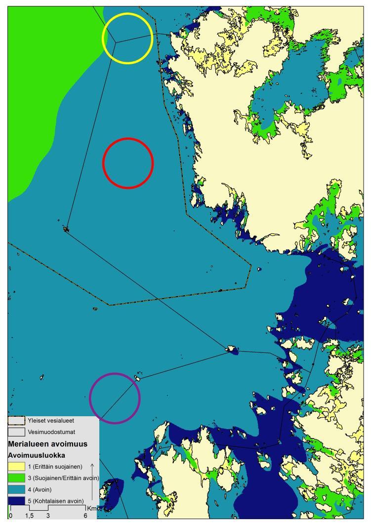 Ympäristöllinen 3: Merialueen avoimuus Aineiston on tuottanut Norwegian Institute of Water Research (NIVA). Ilmatieteen laitoksen tuuliaineistoa käyttäen laskettu ns.