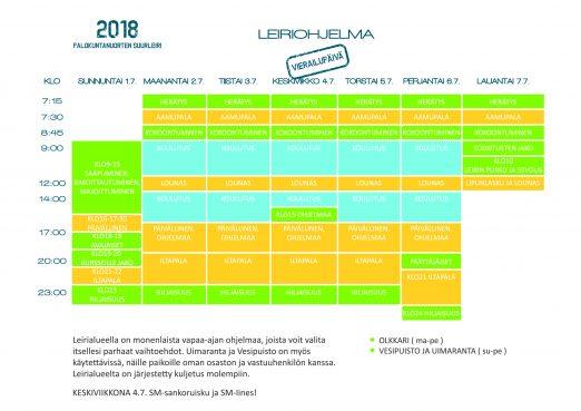 Leirin ohjelma Leirillä on monenlaista häppeninkiä koko viikon ajan osallistu! Lataa tiedosto (PDF, 3.04MB) 1 Avajaisten ohjelma Leiriavajaisia vietetään sunnuntaina 1.7.