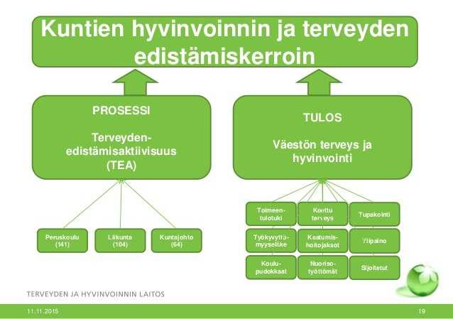 7 Seuraavassa kuvassa on esitetty karkealla tasolla se, millaisista taustamuuttujista hyvinvoinnin ja terveyden edistämisen kerroin muodostuu Pihtiputaan hyvinvointiasioiden edistämiseen keskittyvä