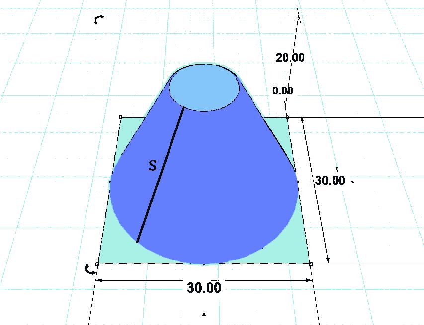 13. Mari tekee 3D-suunnitteluohjelmalla lampunvarjostimen mallin. Hän aloittaa suorasta ympyräkartiosta, jonka korkeus ja pohjan halkaisija ovat molemmat 30,0 cm.