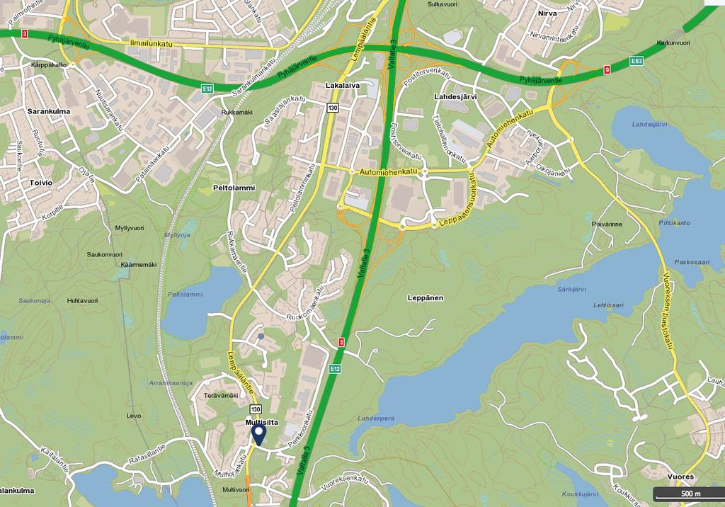 koulu ja kirjasto 2,8 km Arvioituja ajoaikoja: Ikea 5 min, liikekeskus Klaava 8 min, kauppakeskus Veska 8 min, kauppakeskus Ideapark 11 min, kauppakeskus Duo 12 min Vanha Helsinki Tampere-valtae 1