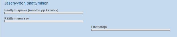 Liittymispäivän näet heti jäsentietojen alussa. Mikäli jäsenyyden tila on passiivinen tai päättynyt, näet jäsentietojen loppupuolella myös päättymispäivän ja päättymisen syyn.