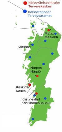 Kuvio 1 Rannikko-Pohjanmaan sosiaali- ja perusterveydenhuollon kuntayhtymä Yhteistoiminta-alueen väestömäärä on 26 013 asukasta (2008).