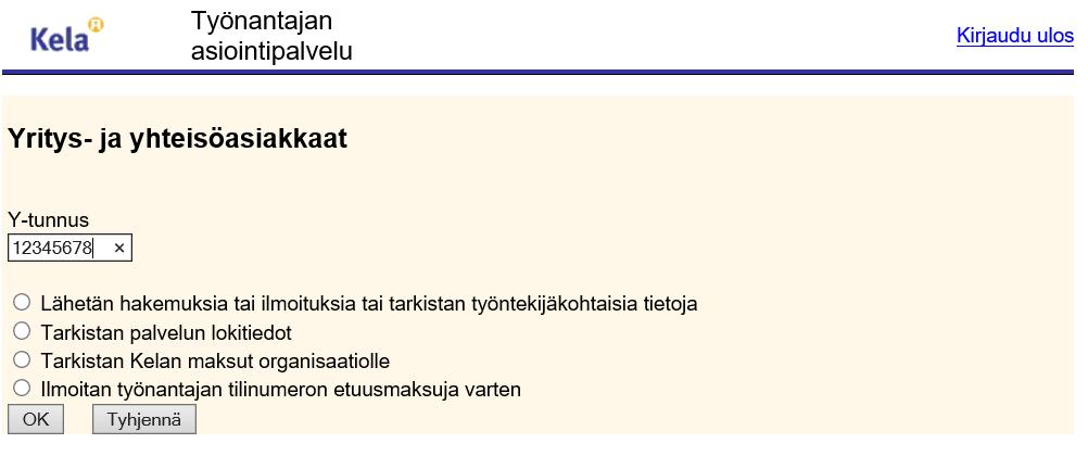 Tilinumero Työnantajan asiointipalvelussa Valitse