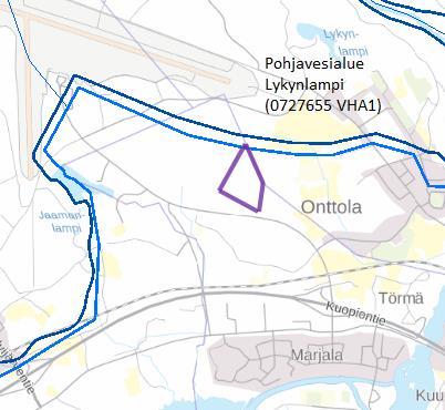 Lähin pohjavesialue Lykynlampi (0727655) sijoittuu alueen pohjoisrajan reunalle. Etelässä sijaitsevaan Pyhäselkään on noin 1,8 km etäisyys.