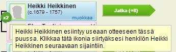 samojen sukujen välillä on useita avioliittoja. Palloa klikkaamalla pääsee tarkastelemaan toista sukupuuta. HUOM.