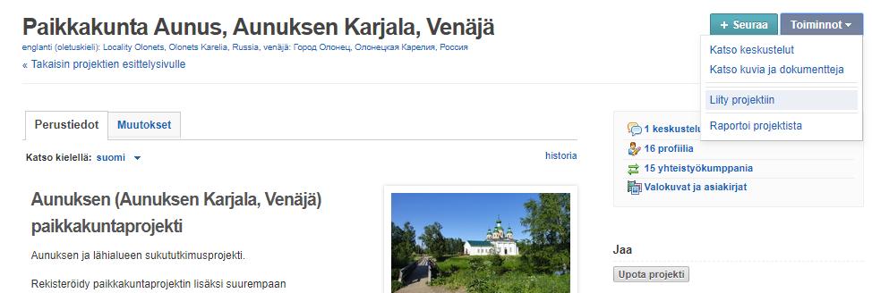 Paikkakuntaprojektien alta löytyvät sitten vielä tarkentavat kylä- ja taloprojektit.