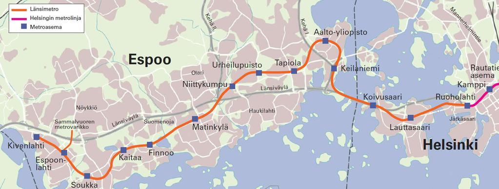 Kustannusarvioiden vertailu Varikko Matinkylä-Kivenlahti 1 159 milj. euroa toteutus 2014 2023 Kustannusarvion laajuus: Asemat ja varikko 128 800 brm2 Ratalinjaa n.