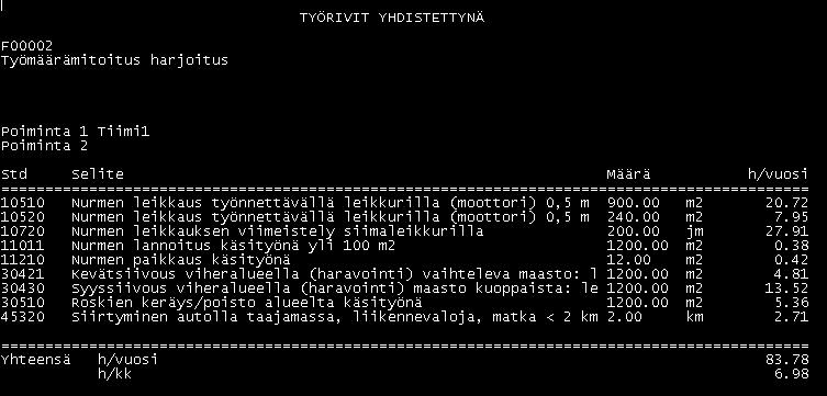 Esimerkki 2: haettu Tiimi 1:n tiedot koko laskennasta.