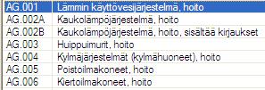 Yleistä Standardien numerointi Standardilauseet (yksittäiset työrivit) on numeroitu seuraavasti: 1:llä alkavat koodit = VIHERTYÖT 2:lla alkavat koodit = LUMITYÖT 3:lla alkavat koodit =