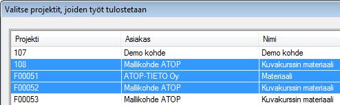 Raportit ylävalikosta Projektien tunnusluvut Projektien tunnusluvut / Projektien tunnusluvut, eurot. Voit valita joko yhden tai useamman projektin. HUOM!
