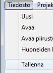 Kuvaprojektin luominen ja piirustuksen avaus. Piirustuksen tallennuksen voit tehdä useasta eri paikasta.