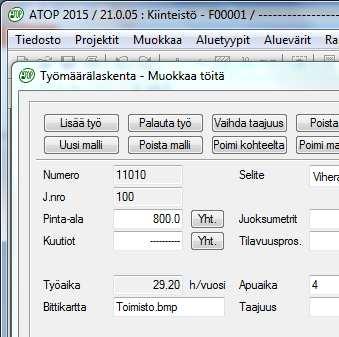 m2/kpl / m3 määrän M2 tietojen syötössä ohjelmisto toimii seuraavasti: jos ensimmäinen toimenpiderivi on vihertöitä niin