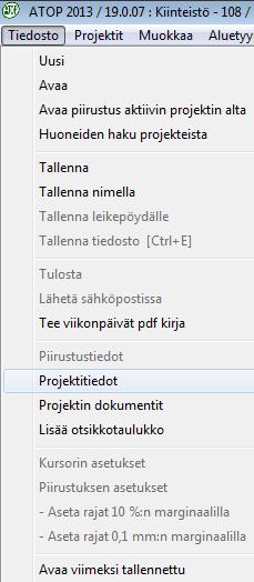 Projektin tiedot Projektin tiedot Projektin tiedot, numero ja nimi tulevat näkyviin otsikkoriville Projektin tietoja pääset myöhemmin täydentämään/muokkaamaan