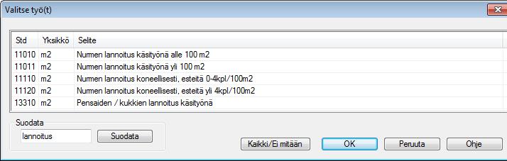 Esimerkiksi, jos napsautat hiirellä sarakeotsikon Selite kohdalla, saat järjestettyä standardit aakkosjärjestykseen. Rivien etsiminen Voit myös etsiä haluamaasi standardia.
