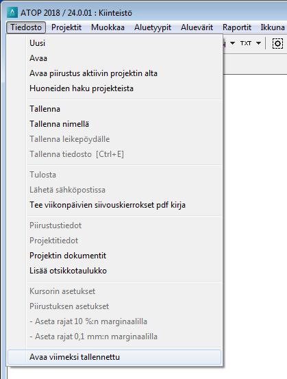 Työmäärälaskenta Avaa vanha projekti Vanha