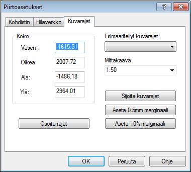 Vektorikuvien käsittely Mittakaavan asetus tarvittaessa Aseta piirustus mittakaavaan. Usein piirustuksen käsittely nopeutuu mittakaavan asettamisen jälkeen.