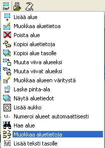 Työmäärälaskenta kuvasta: kaikkien alueiden tietojen muokkaaminen Muokkaa aluetietoja Voit muokata kaikkia aktiivisen piirustuksen alueita