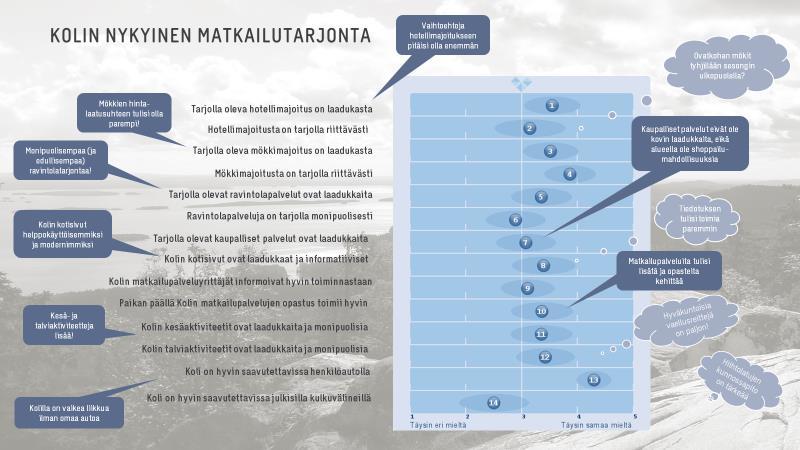 Kolin nykyisessä matkailutarjonnassa suurimmiksi puutteiksi koetaan laadukkaan
