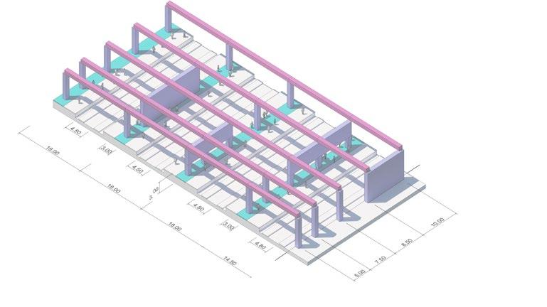Kannen rakenne 1 200 e/m2 rakennusten alla, kun tukirakenteet on sijoitettu ristikkorakenteen päälle Tukirakennevaihtoehdot: pilarit kantavat seinät seinämäiset palkit (3 m:n vapaa korkeus) 1 600