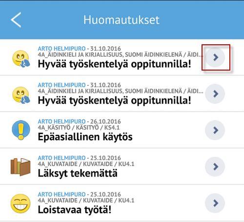 3.7 Huomautukset Huomautukset-osiossa ovat nähtävissä kaikki oppilaalle lisätyt huomautukset.