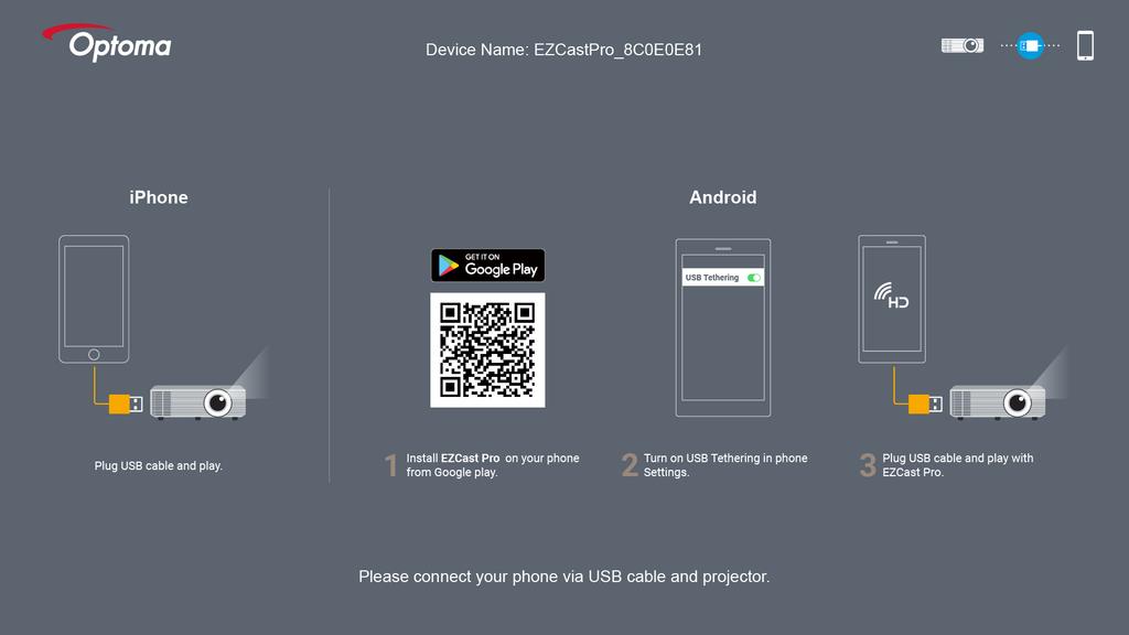 Kun käytät USB Display-toimintoa ensimmäistä kertaa, lataa ja asenna EZCast Pro -sovellus