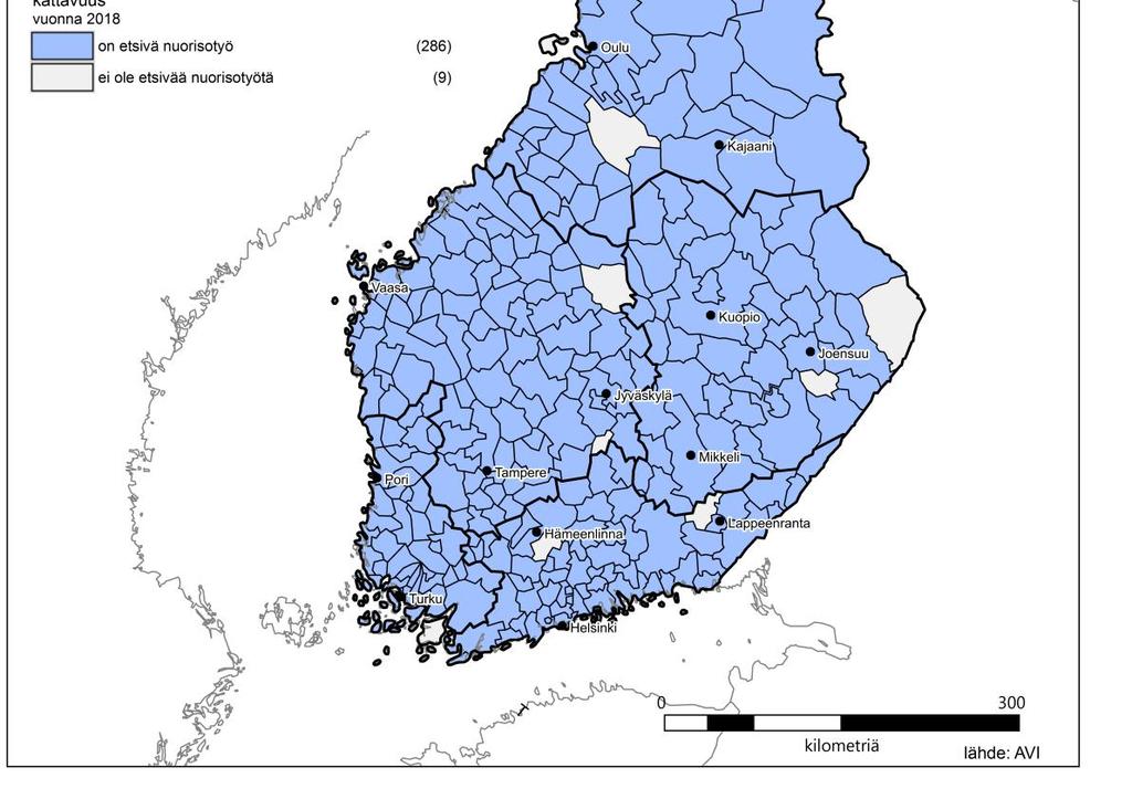 etsivän nuorisotyön kattavuus 2018 Lähde: