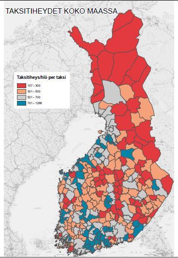 Tulevaisuus Kartalta voi havaita nykyiset taksitiheydet Jatkossa samantyyppistä dataa ei ole enää saatavilla Trafi