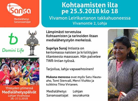 Lähde 3/2018 19 Tapahtumia läpi kesän 2018 18.5. HELSINKI/Tuomiokirkkosrk Annankulma, Annankatu 14 D (1. krs), klo 11 Lähetyksen aamupäivä.