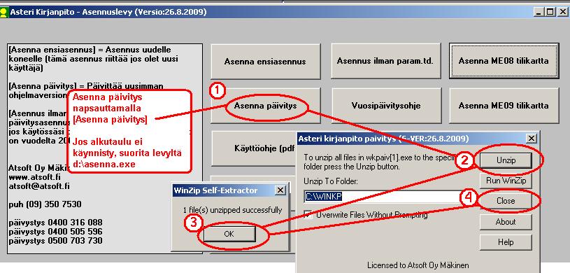 1 PÄIVITYKSEN ASENTAMINEN Suosittelemme päivityksen asentamista netistä, jotta saat aivan uusimman ohjelmaversion. Jos käytät cd:tä, laita se asemaan ja sulje kirjanpito-ohjelma.