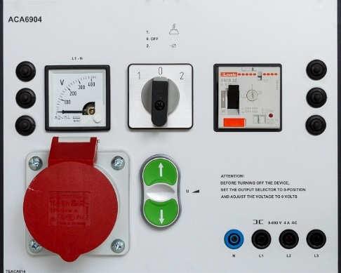 sijoitettavaan muuntajakoteloon Mitat: Kokomoduuli, 250(L) x 200(K) mm Optiot: ACM3VVA Analogiset jännitemittarit 0-400 V ACM3V160AA Analogiset virtamittarit 0-16 A MT63 3-vaiheinen teholähde