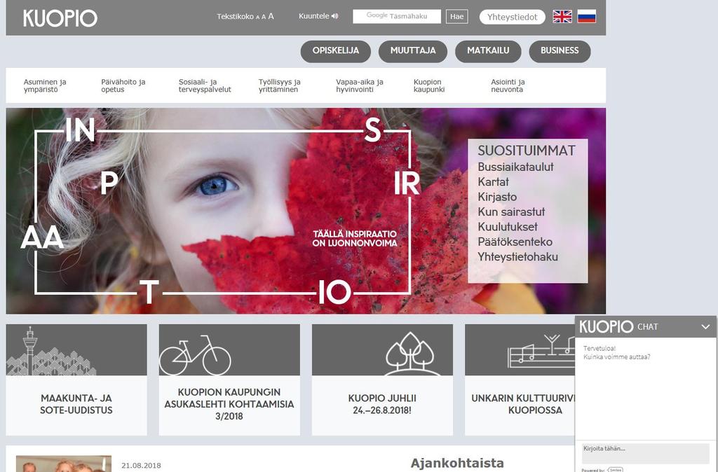 Kuopion verkkosivujen englanninkielinen muuttajapalvelu