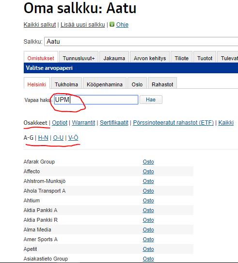 Kun salkku on avattu Tallenna-painikkeella, salkkuun voi lisätä arvopapereita Lisää