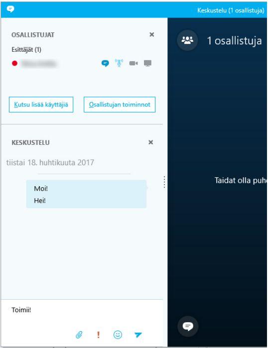 Puheluikkunan vasemmasta yläkulmasta löytyy