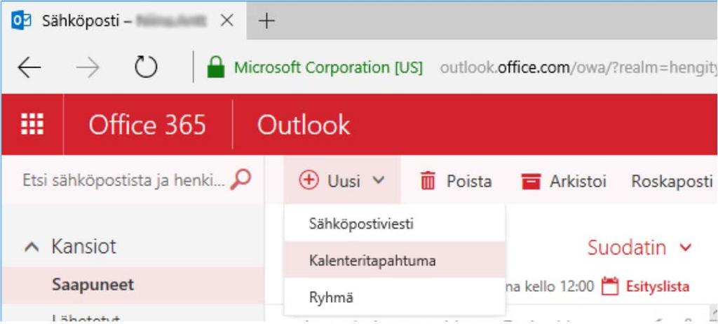 Kokouksen tai tapaamisen luonti Office 365 ympäristössä. 13. Mene osoitteeseen http://portal.office.