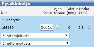 Tämä tehdään klikkaamalla ko. sarakkeessa olevaa arvoa, jolloin kenttä aktivoituu. Tämän jälkeen kirjoitetaan uusi ajo- tai odotusaika kenttään ja painetaan enter-näppäintä.