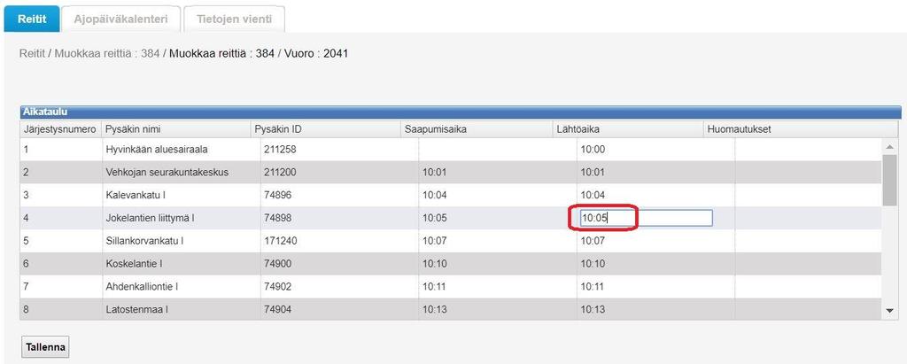 Ohje 25 (31) Voit liikkua aikataulunäkymässä alas- ja ylöspäin rullahiiren tai näkymän oikeassa laidassa olevien nuolten avulla.