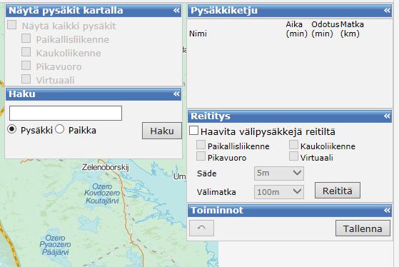 Ohje 8 (31) 2.2 Reitin pysäkkiketju Reitin perustietojen tallentamisen jälkeen aktivoituu perustietojen alle Reitin pysäkkiketju-osio, jossa pysäkkiketju editoidaan karttapohjalle.