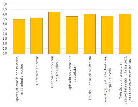 Yleisesti nykytilaa pidettiin hyvänä, erityisen positiivisina opiskelua edesauttavina seikkoina koettiin työpaikoilla tapahtuva oppiminen, opettajien suhtautuminen opiskelijoihin sekä