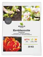Kevätlannoitteen ravinteet ovat kasveille helposti käytettävässä muodossa. Kekkilä Kevätlannoite on rakeista ja helppo levittää. NPK 9-4-13 Koko puutarhaan min. tilaus kpl min.