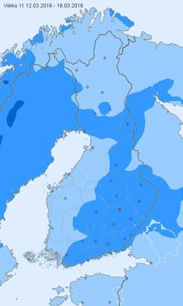 Jos lämpötila on korkeampi kuin -1 astetta, tiheys lasketaan kaavalla: tiheys=23*t+130.