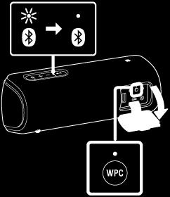 Paina (virta) -painiketta/ PAIRING -painiketta yhdistettävässä kaiuttimessa. Päällekytketyn kaiuttimen (BLUETOOTH) -ilmaisin vilkkuu sinisenä. 2. Paina WPC (Wireless Party Chain) -painiketta.