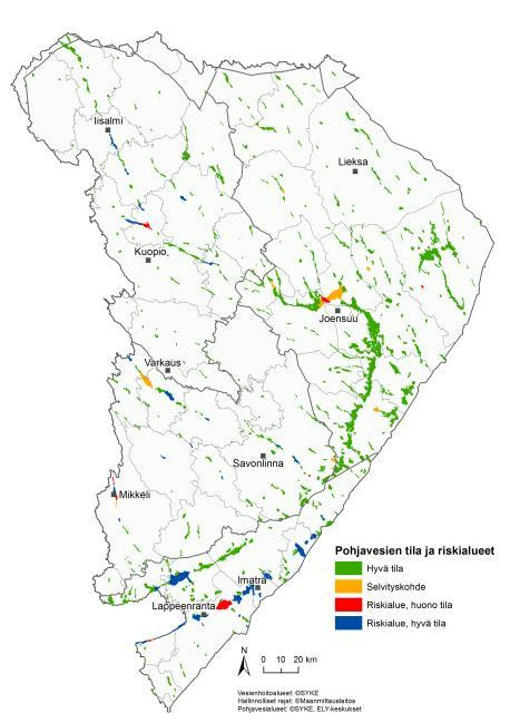Pohjavesien tila ja riskialueet 2014 Laatunormin ylittäviä aineita mm: kloridi, kloorifenolit, hiilivedyt,
